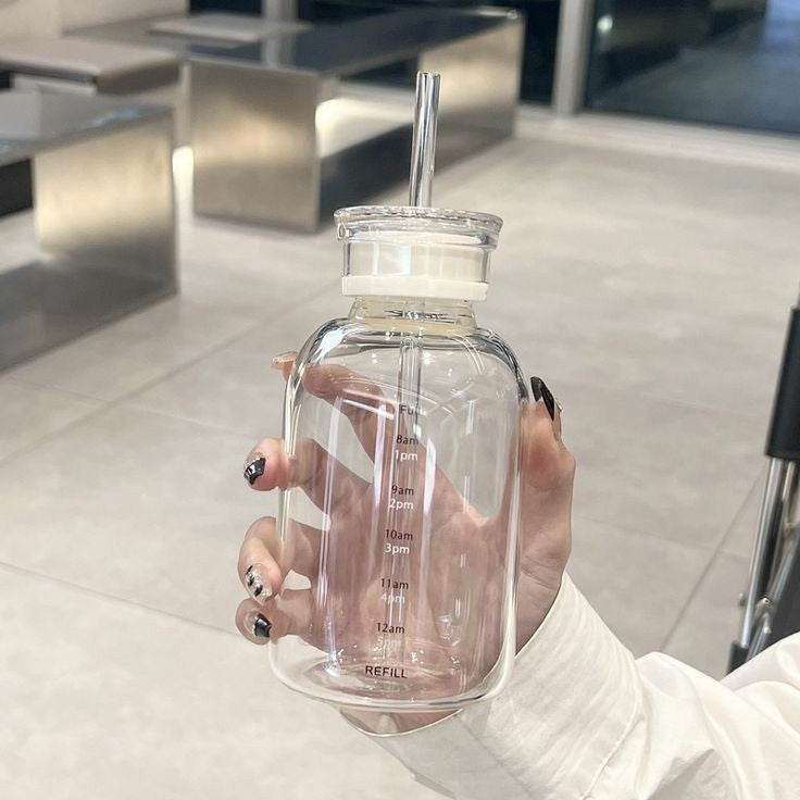 Transparent glass water bottle customizable