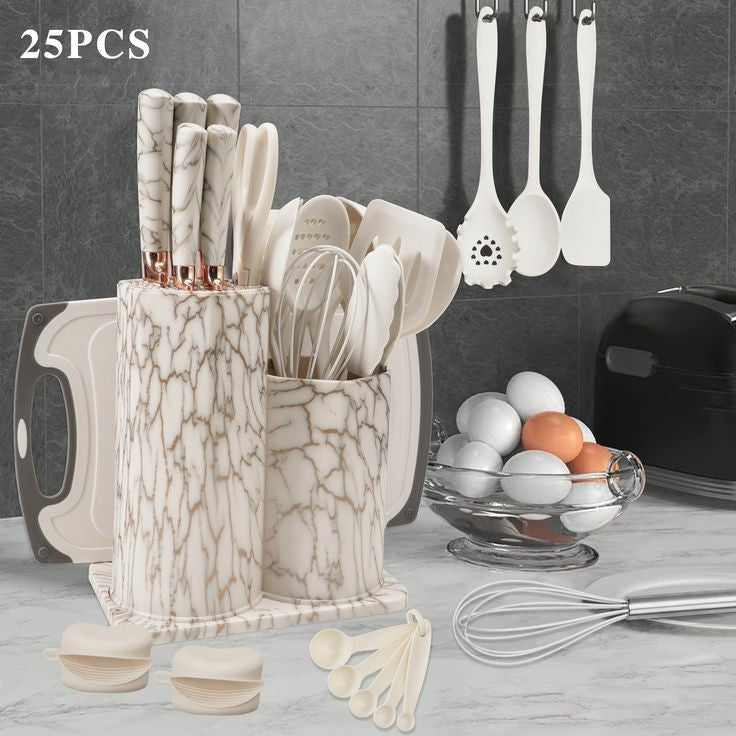 Serving cookware and silicone kitchen utensils