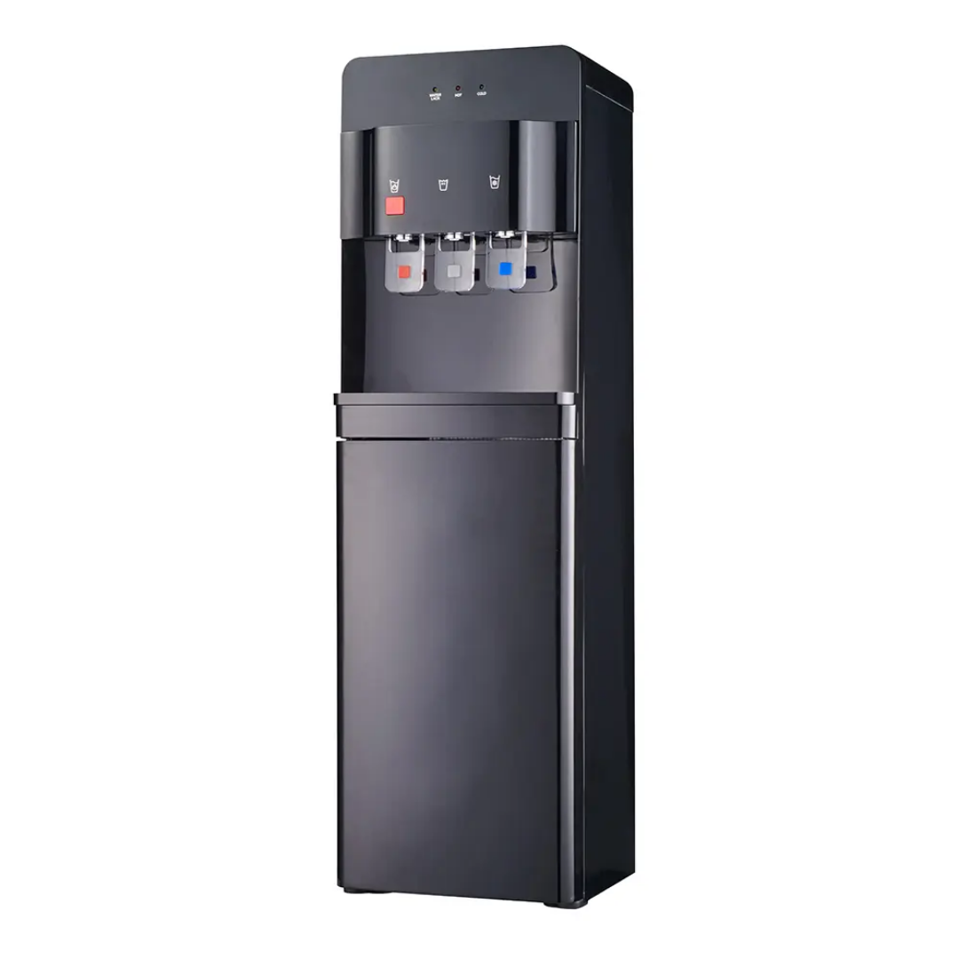 Hot, cold and warm water dispenser with compressor cooling